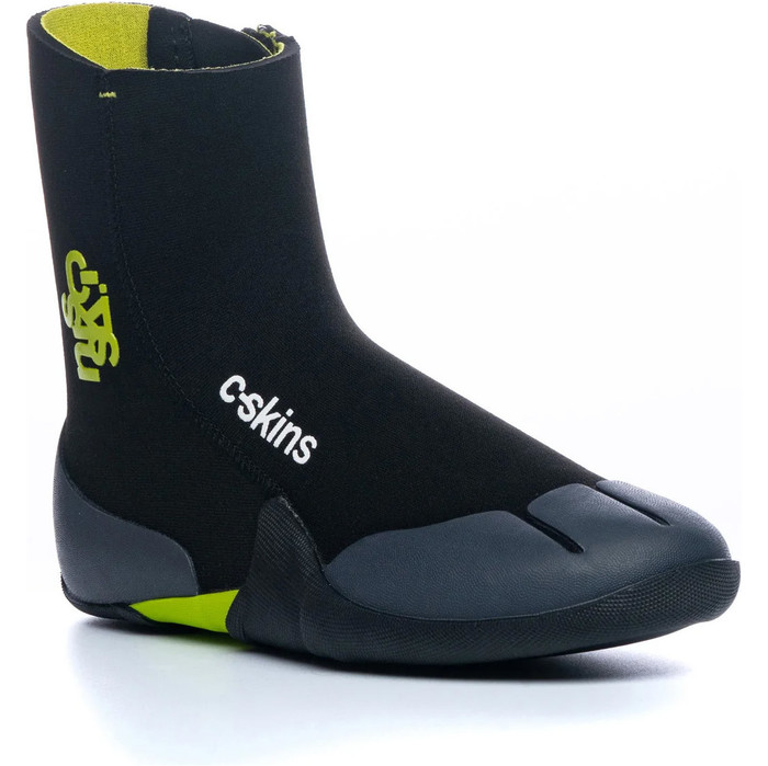 2024 C-Skins Junior Legend 5mm Zipped Round Toe Wetsuit Boots C-BOLE5JZ - Black / Flash Green / Charcoal